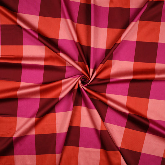 Large Gingham Charming Cerise Collection Cotton Satin